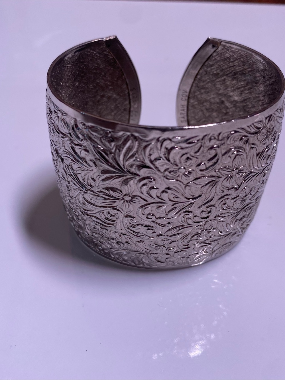 Sarah Coventry Silver Floral-Engraved Wide Cuff Bracelet